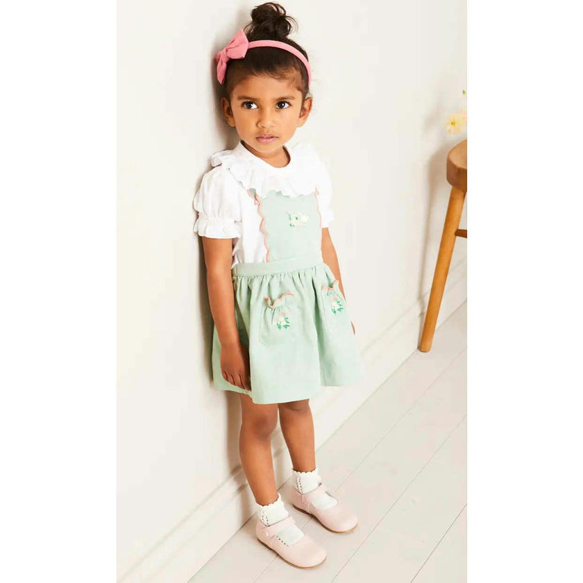 Duck Embroidered Scallop Detail Skirt With Braces in Green (18mths-6yrs)