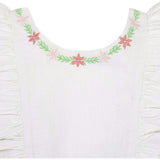 Linen Ruffle Jumper with Embroidery, White