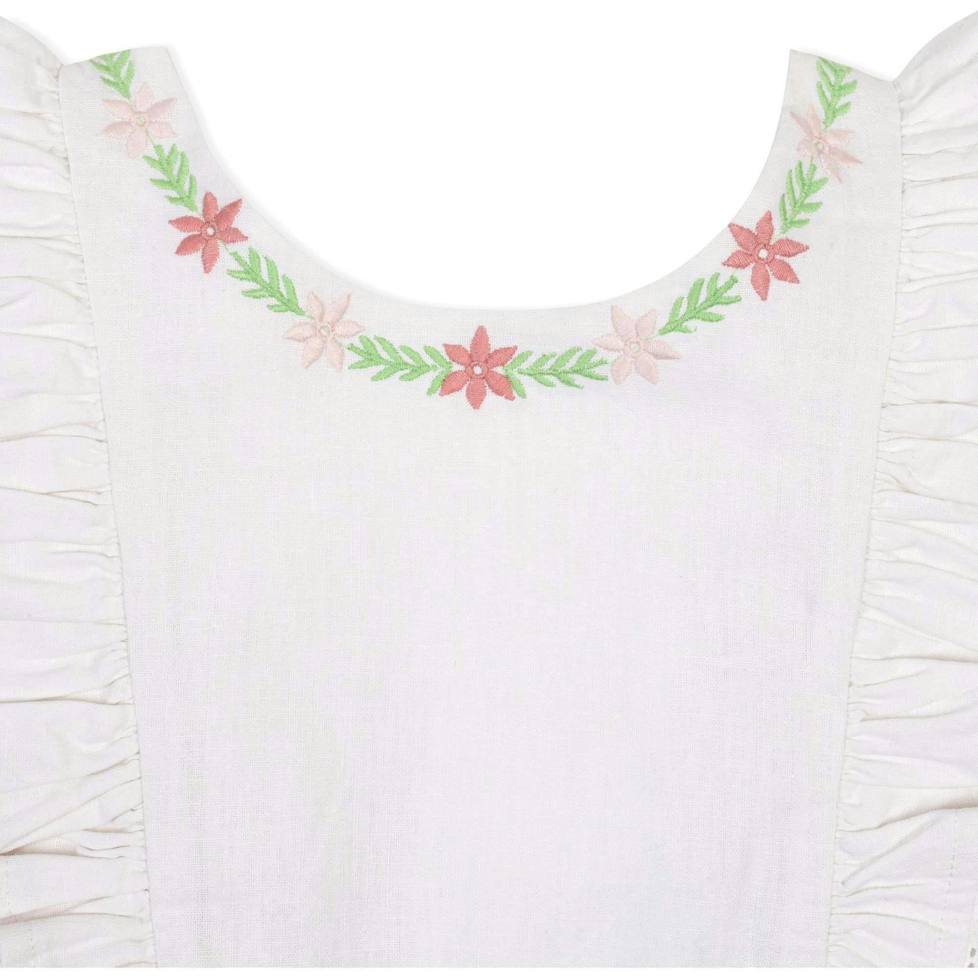 Linen Ruffle Jumper with Embroidery, White