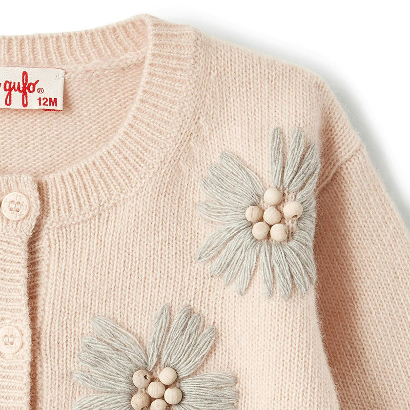 IL GUFO Embroidered Quartz Pink Baby Cardigan