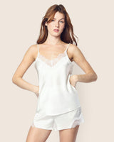 Women's Silk Lace Cami Short Set in White
