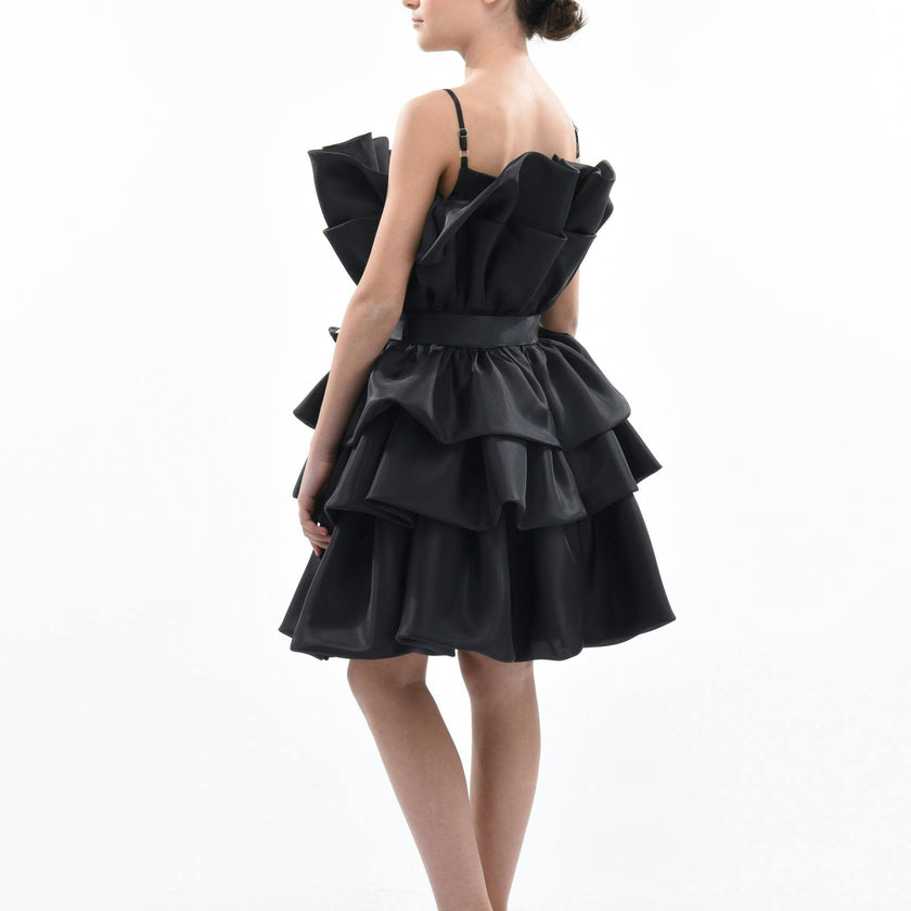 Black Noella Ruffle Bow Dress