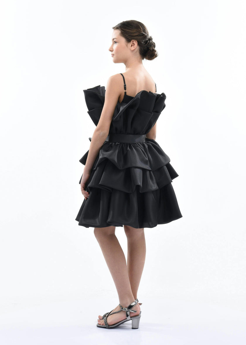 Black Noella Ruffle Bow Dress