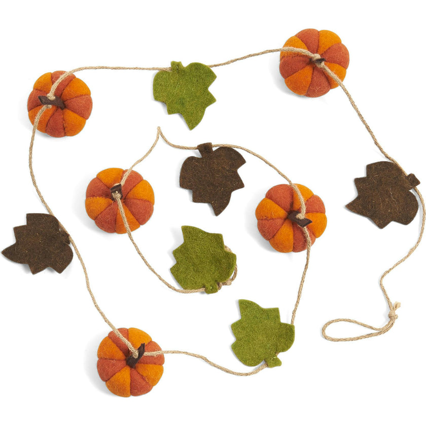 Pumpkin Vine Garland and Bunting Hand Felted Wool - 7'