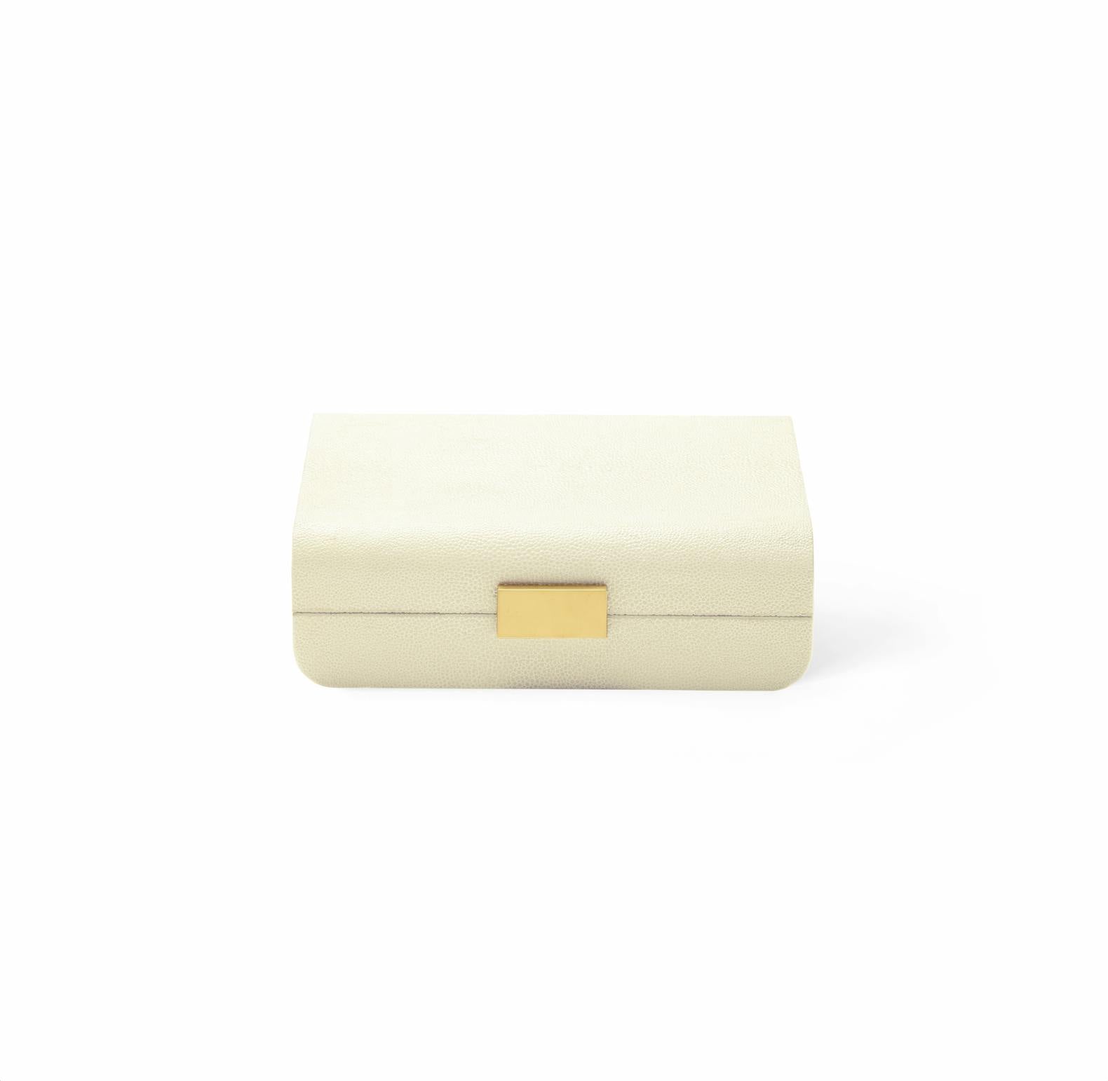 Modern Shagreen Small Jewelry Box, Cream