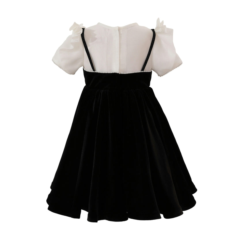 Black & White Crestella Velvet Bow Dress