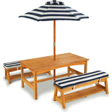 Outdoor Table and Bench Set with Cushions and Umbrella