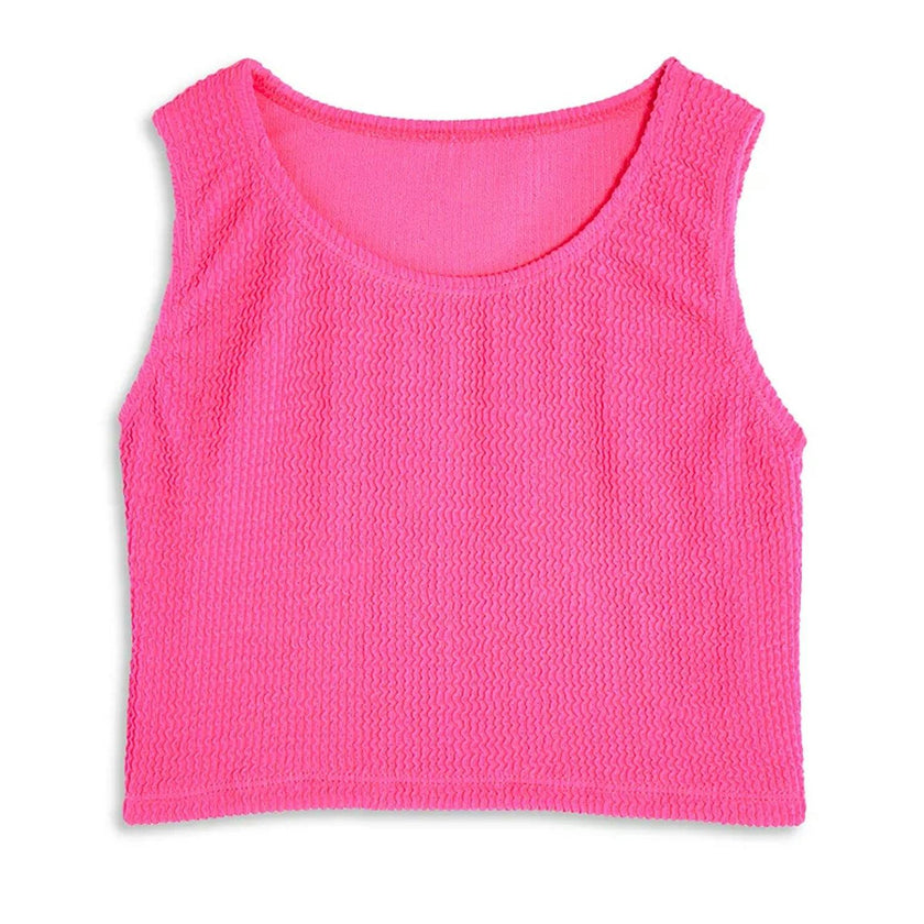 Crinkle Cropped Tank Top - Fuchsia