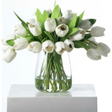 Real Touch White Tulip Faux Floral Everyday Spring Water Illusion Arrangement in Glass Teardrop Vase - Available in Multiple Colors