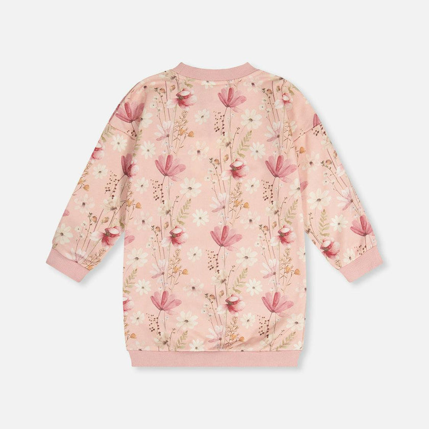 French Terry Dress Pink Printed Flowers