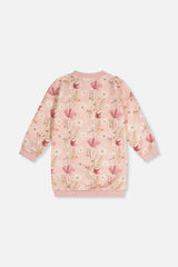 French Terry Dress Pink Printed Flowers