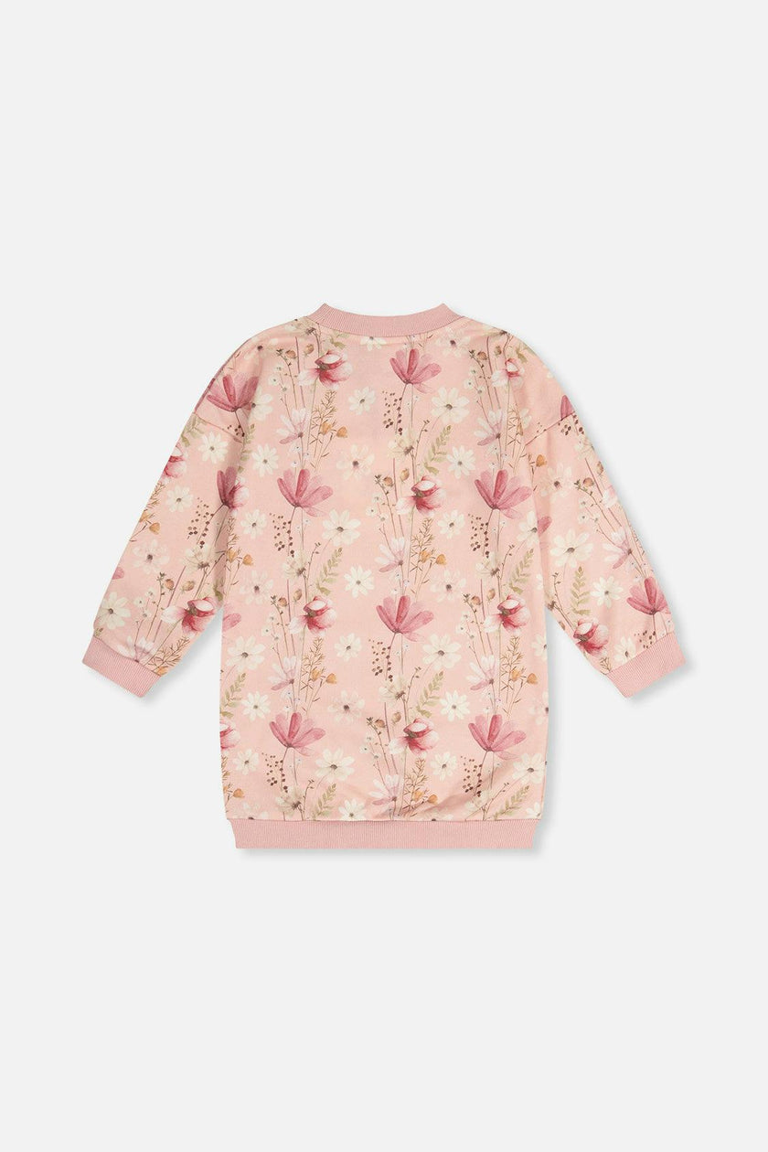 French Terry Dress Pink Printed Flowers