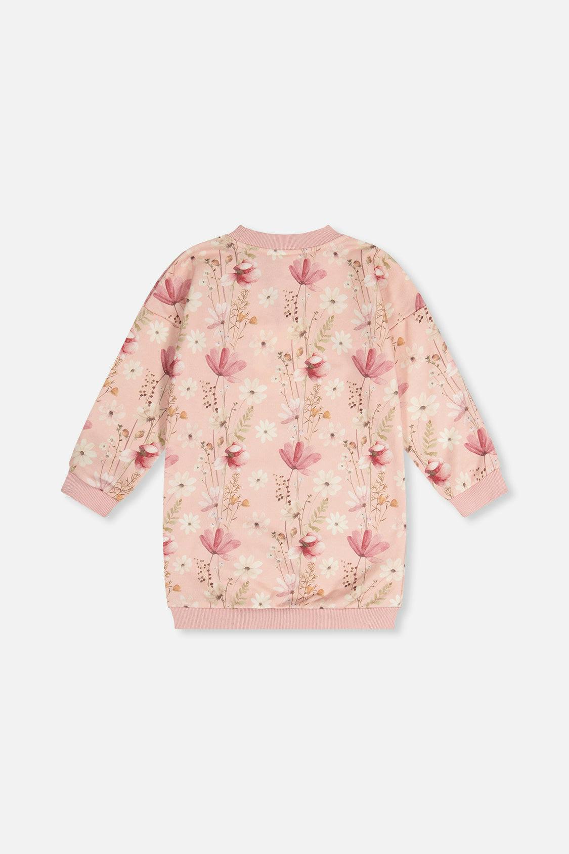 French Terry Dress Pink Printed Flowers