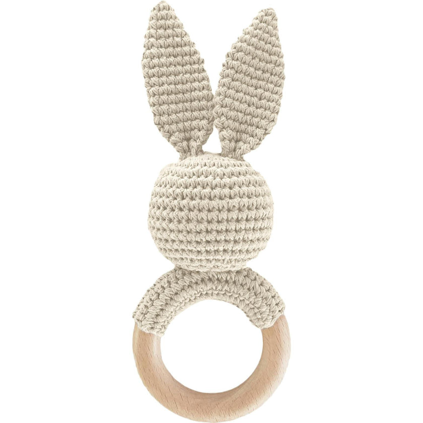 Cotton Crochet Rattle Teether Bunny, Cream