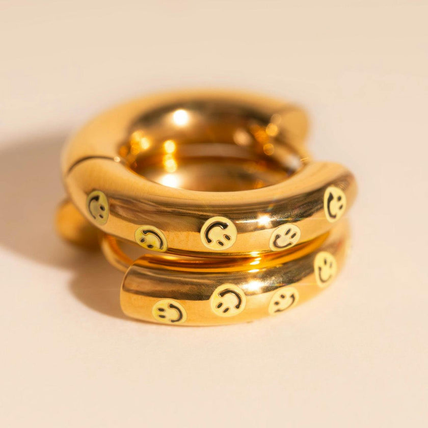 Smiley Chunky Rounded Huggie Hoop Earrings