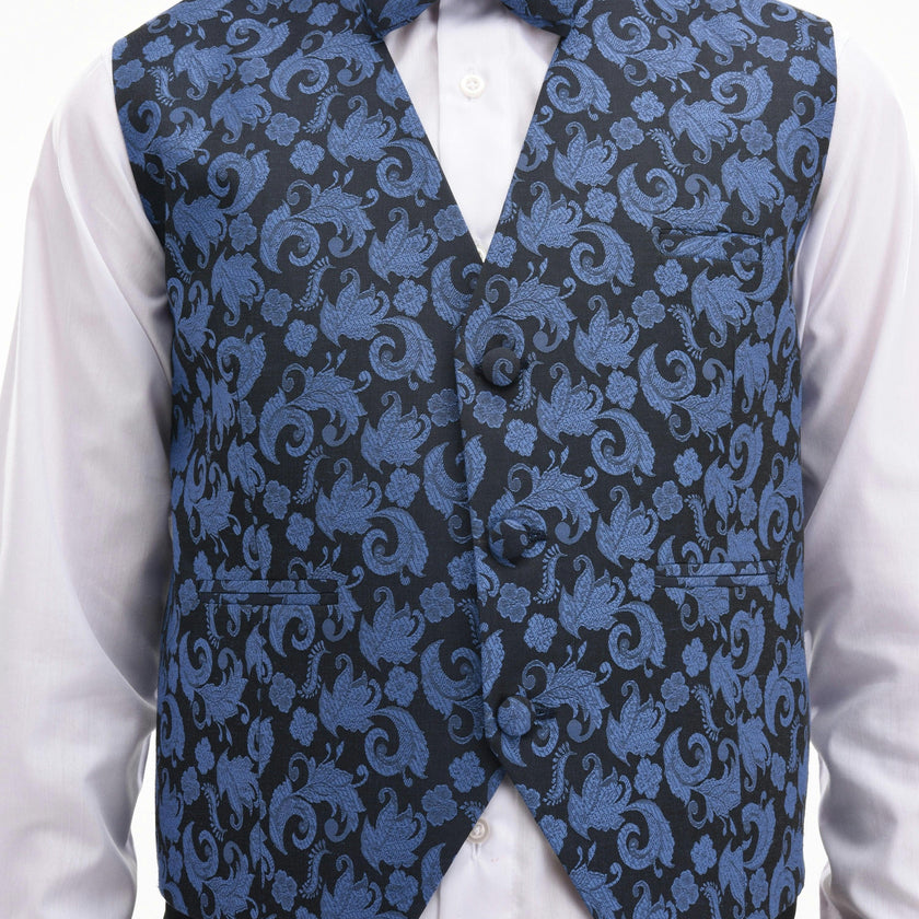 Blue Floral Print Vest & Bowtie