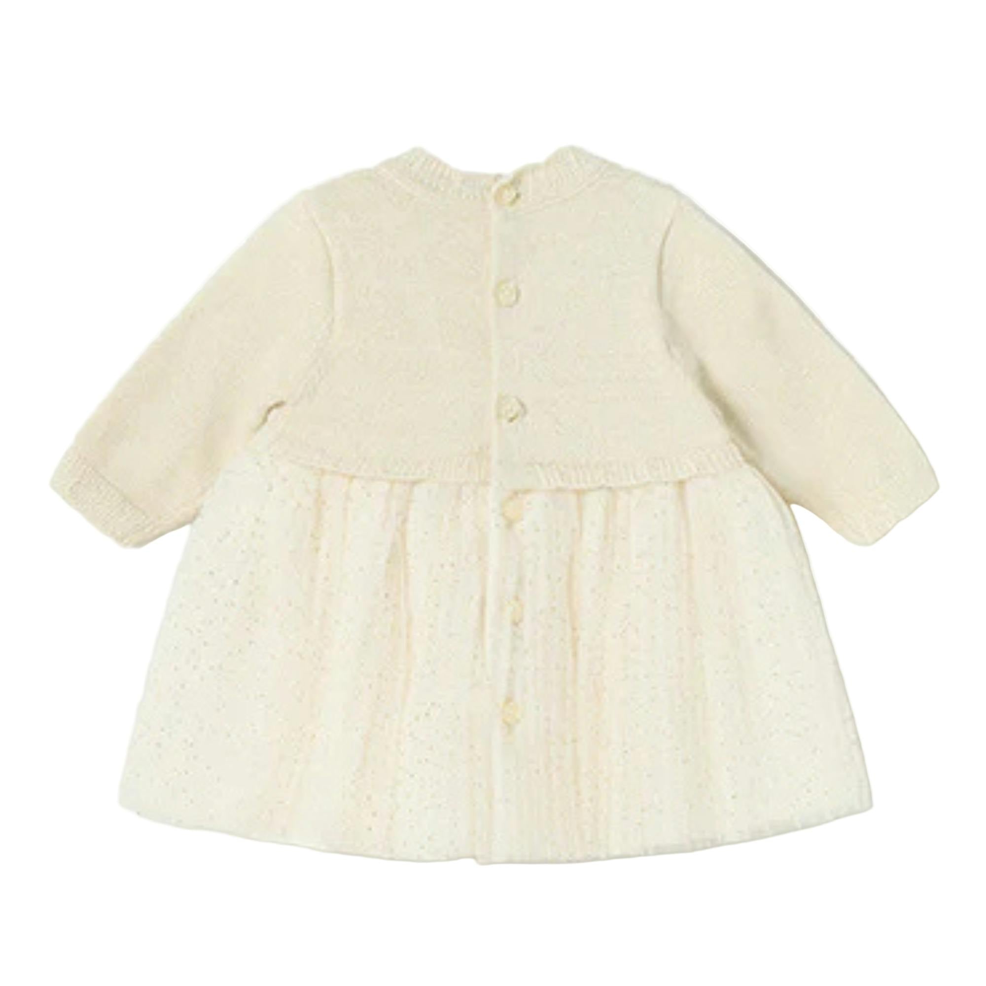 Champagne Pleated Knit Tulle Dress