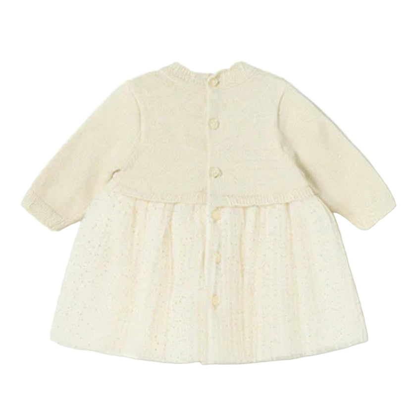 Champagne Pleated Knit Tulle Dress