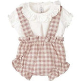 Girls' Dusty Rose Gingham Bloomer and Ruffle Blouse Set, Pink