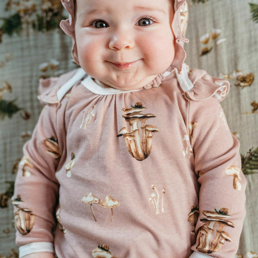Mushroom Organic Cotton Ruffle Long Sleeve One Piece