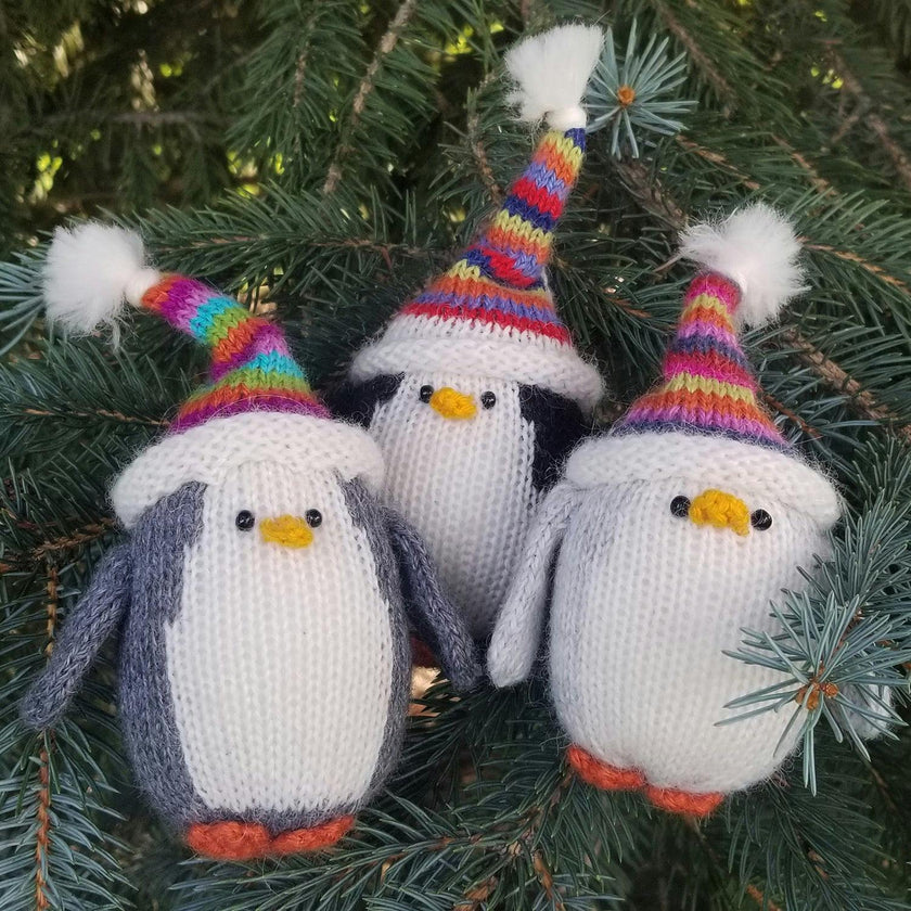 Penguins with Striped Hats Ornaments