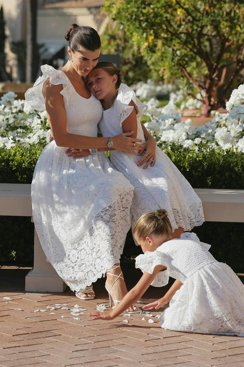 Mini Hattie Dress in White Lace
