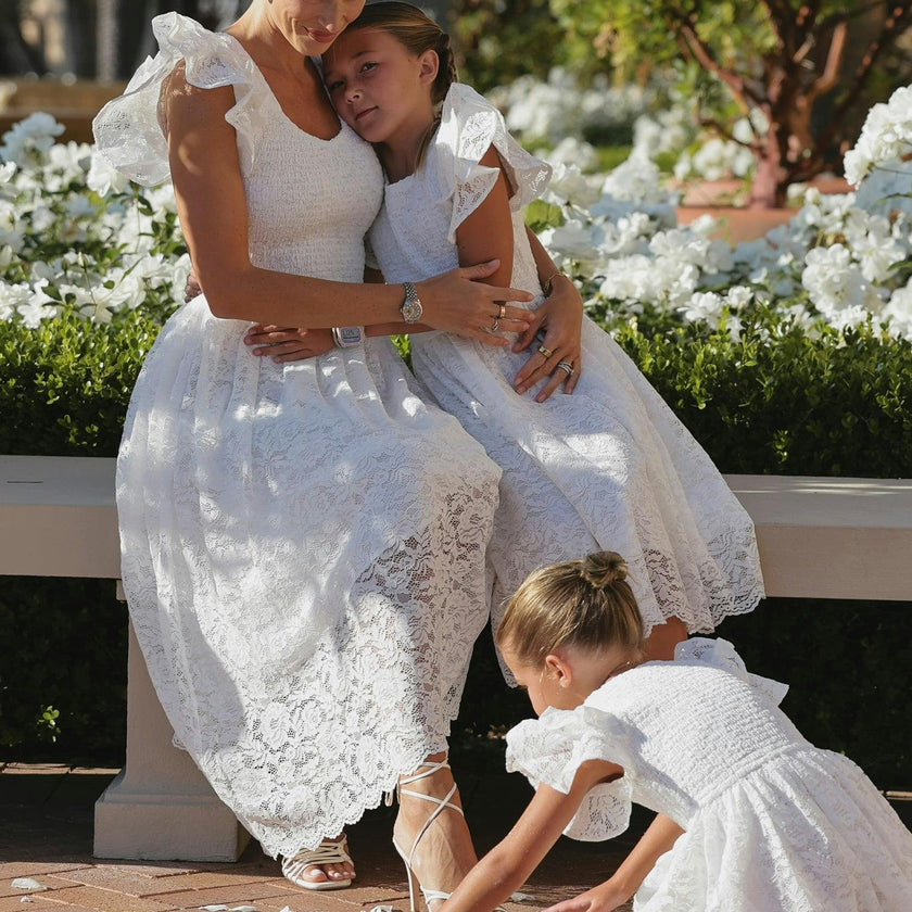 Mini Hattie Dress in White Lace