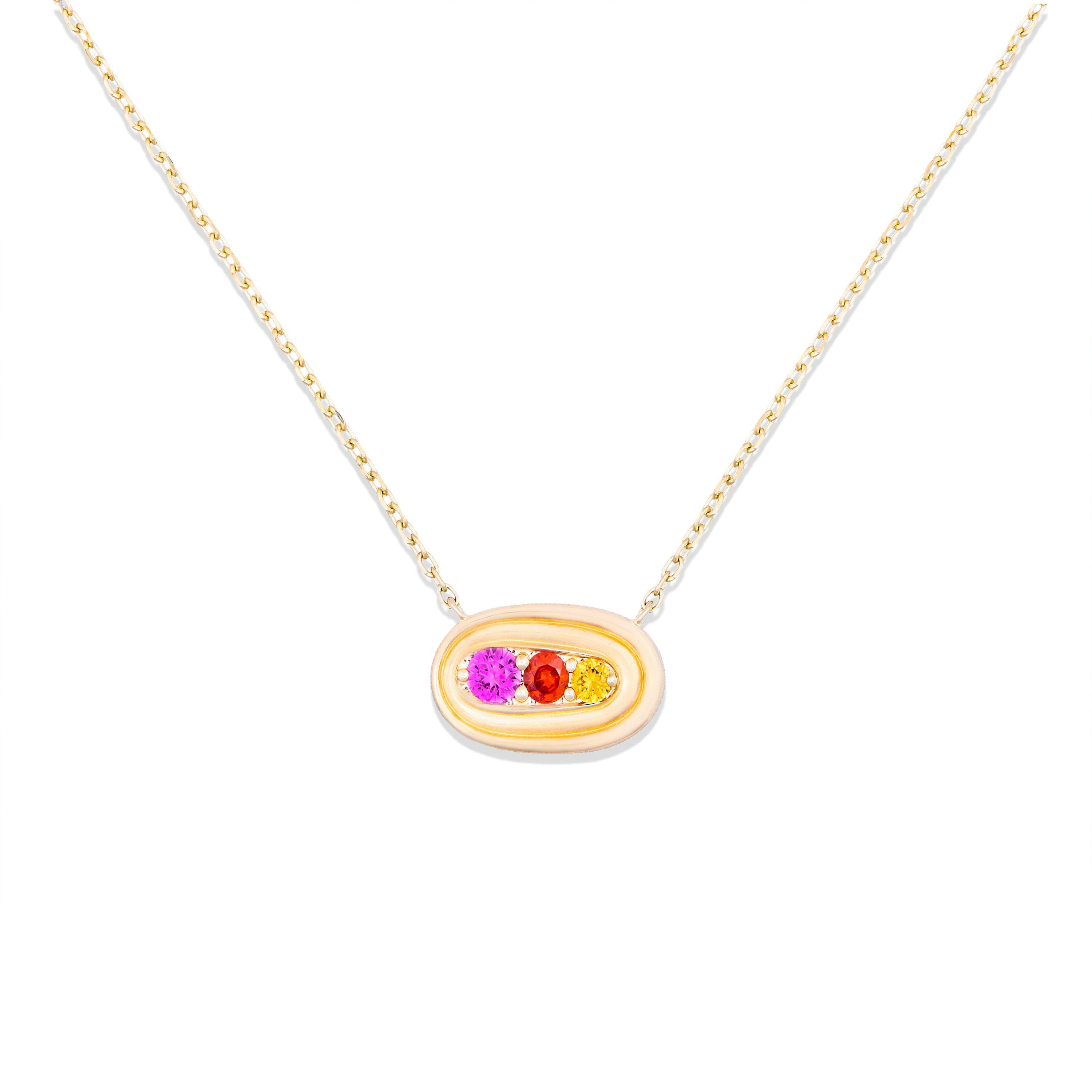 Found Small Nest Pendant Necklace - Pink, Orange & Yellow Sapphire
