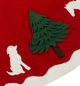 Handmade Dogs and Horses Red Christmas Tree Skirt Hand Felted Wool 60"