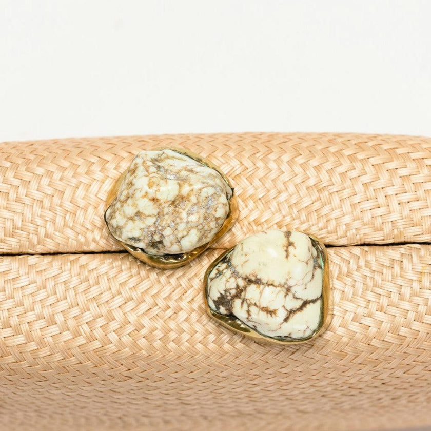Women's Jen Woven Straw Clutch With White Stones, Toast