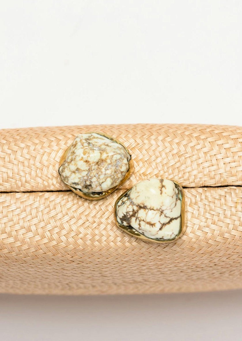 Women's Jen Woven Straw Clutch With White Stones, Toast