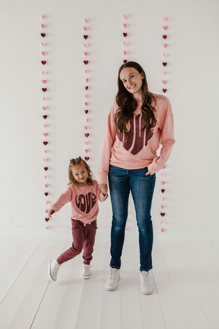 Girls Drop-Shoulder Pullover in Love in Rose Brown