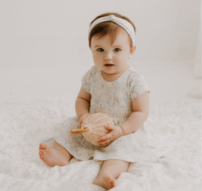 short sleeve twirl dress | bunnies