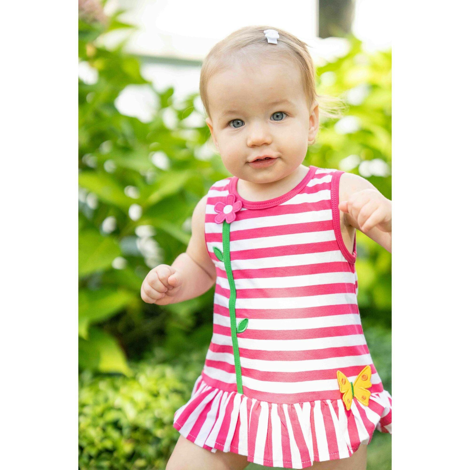 Stripe Knit Romper With Flower