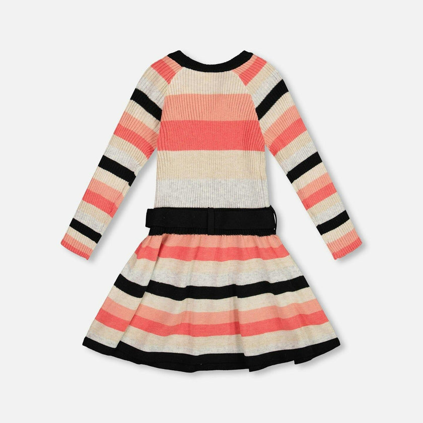 Striped Knit Dress Beige Black and Pink