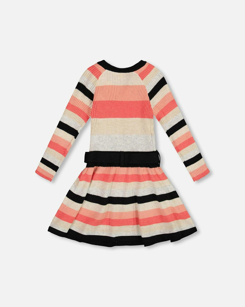 Striped Knit Dress Beige Black and Pink