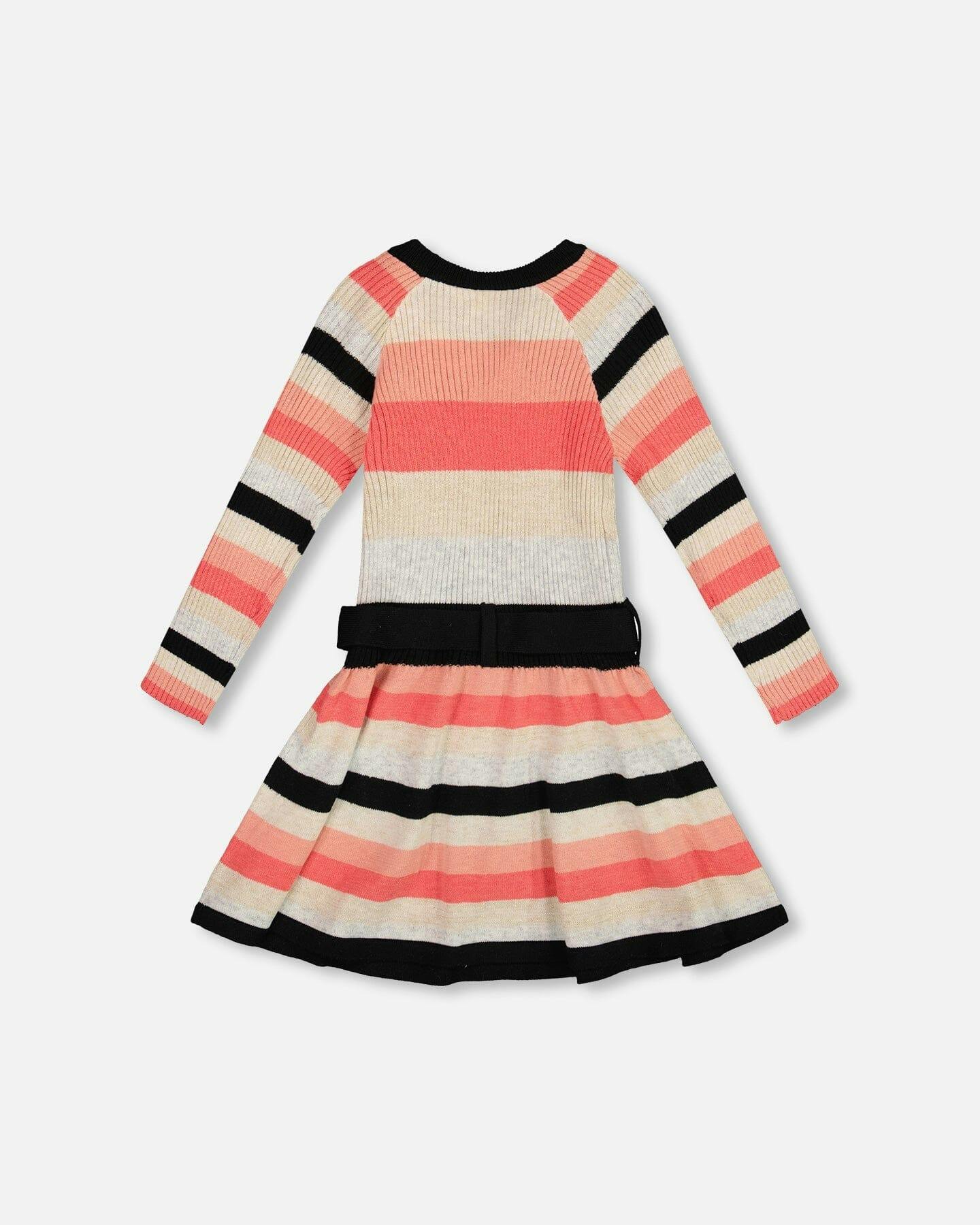 Striped Knit Dress Beige Black and Pink