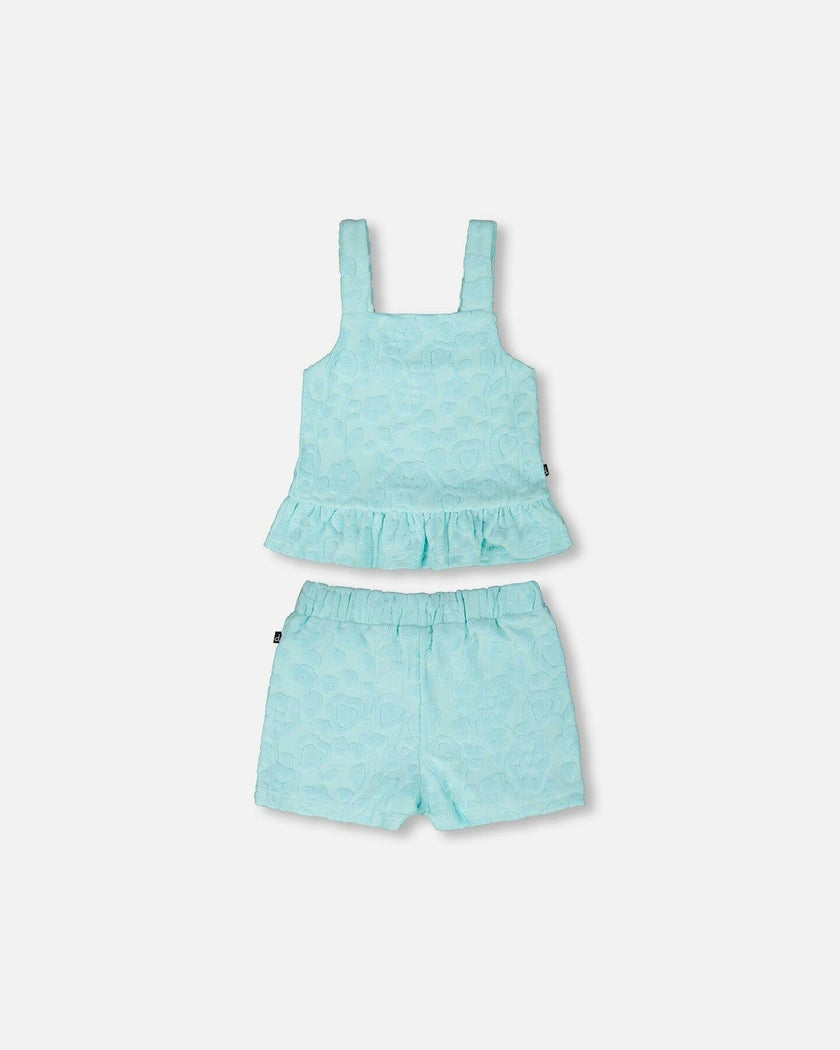 Terry Tank Top With Shorts Set Light Blue