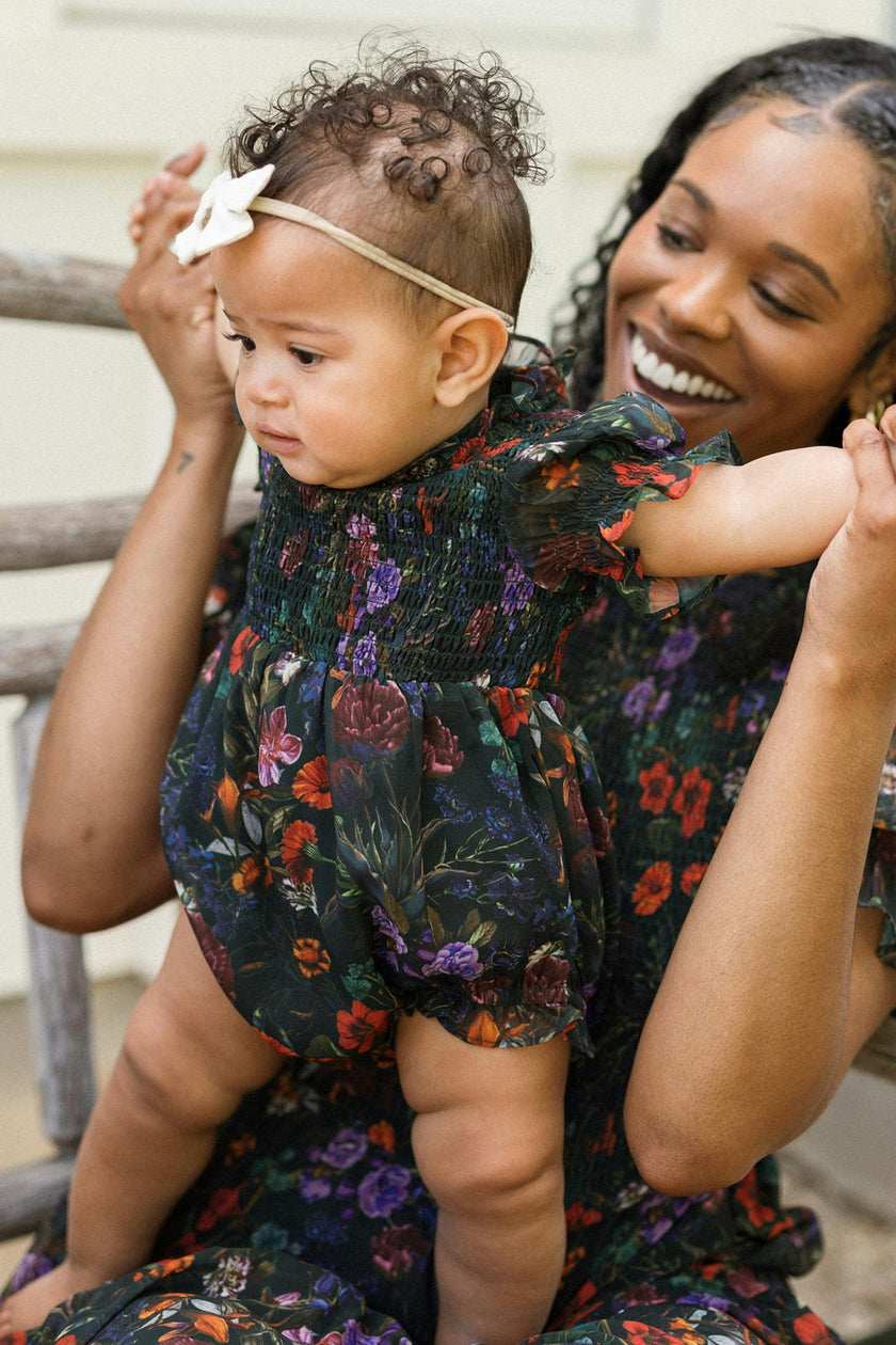 Baby Cordelia Romper in Evergreen Vivid Meadow