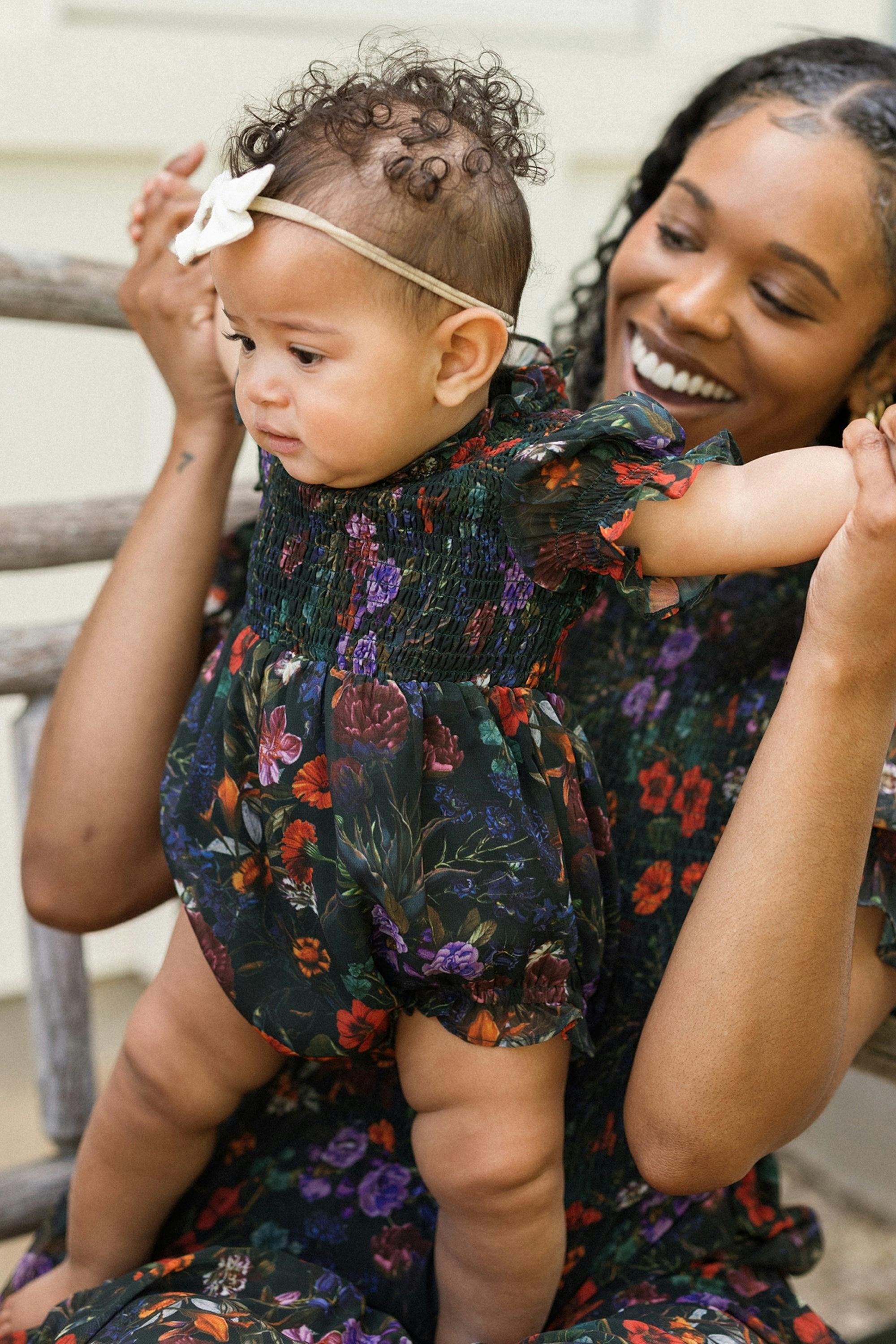 Baby Cordelia Romper in Evergreen Vivid Meadow
