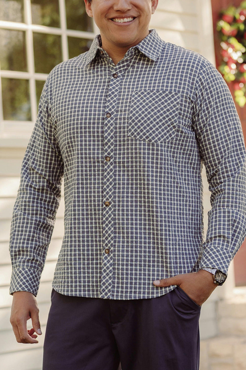 Mens John Shirt in Prussian Blue Plaid