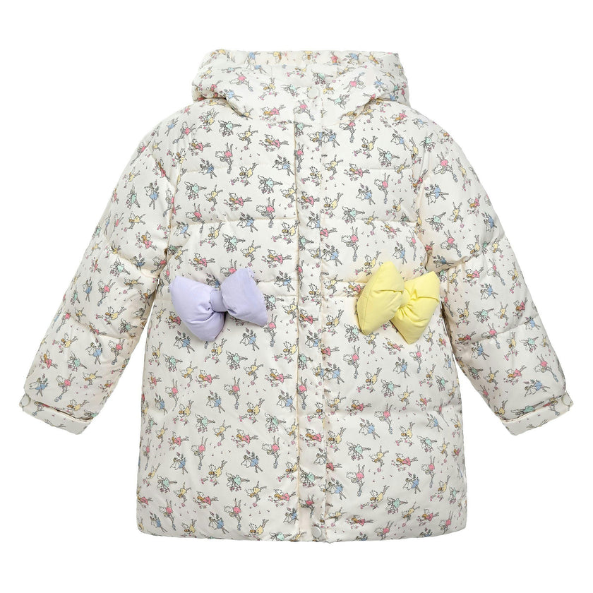 Cream Floral Bow Hooded Coat