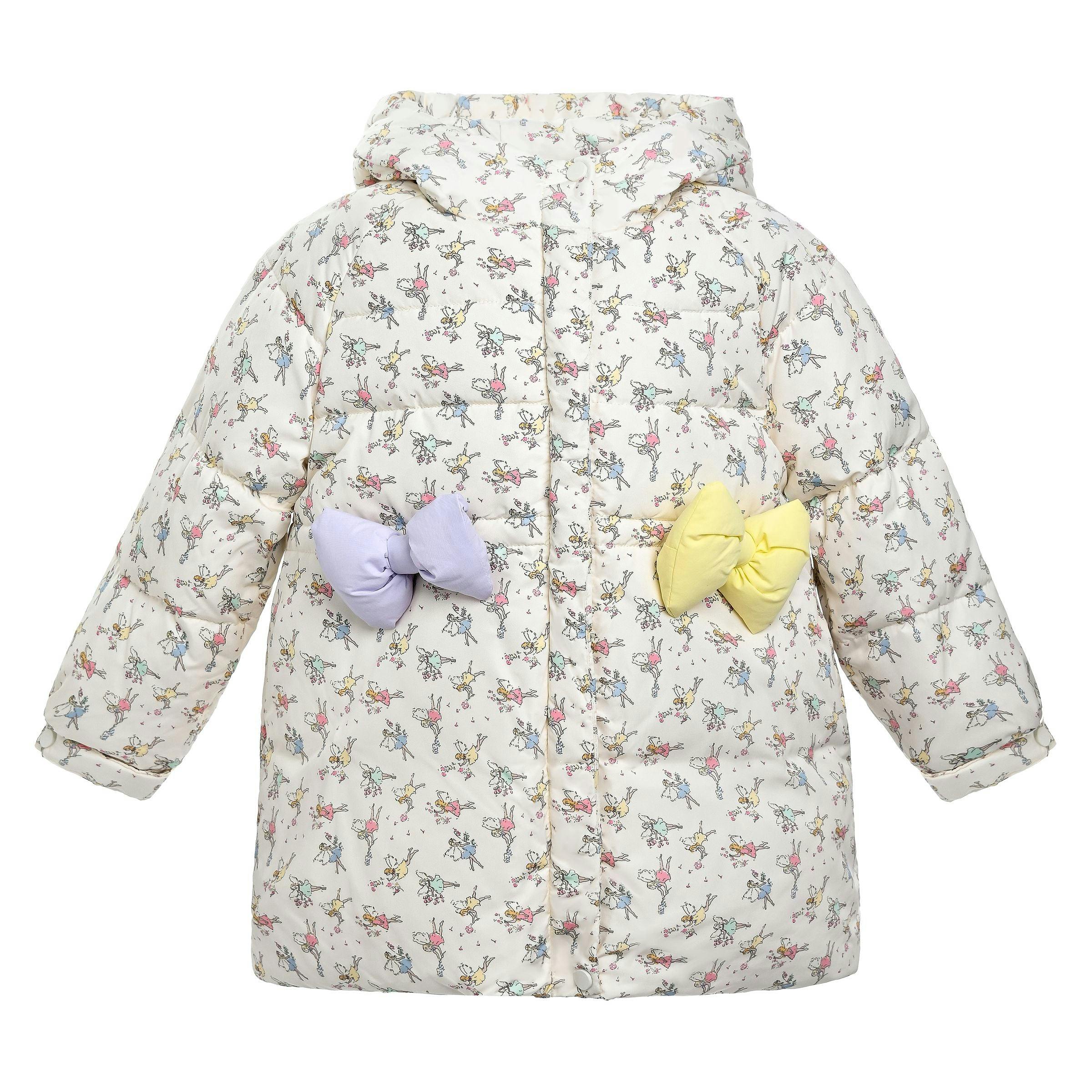 Cream Floral Bow Hooded Coat