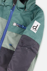 Two Piece Play Snowsuit Green And Navy Colorblock With Blue Camouflage Pants