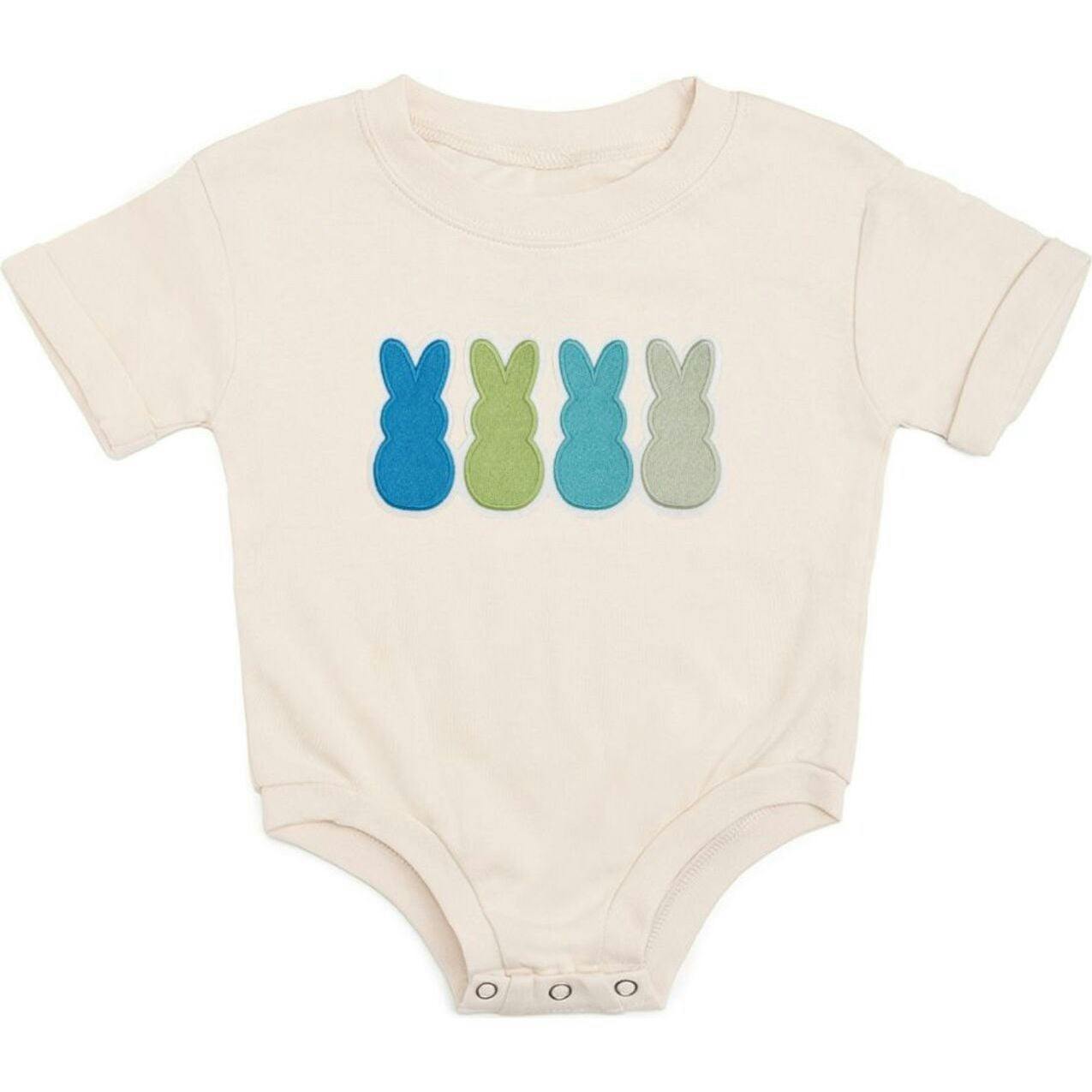 Peeps Embroidered Patch Easter Short Sleeve Romper - Natural