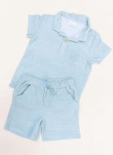 Dax French Terry Polo - Misty Blue Stripe