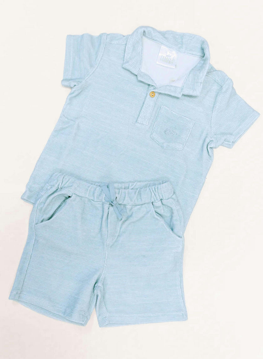 Dax French Terry Shorts - Misty Blue Stripe