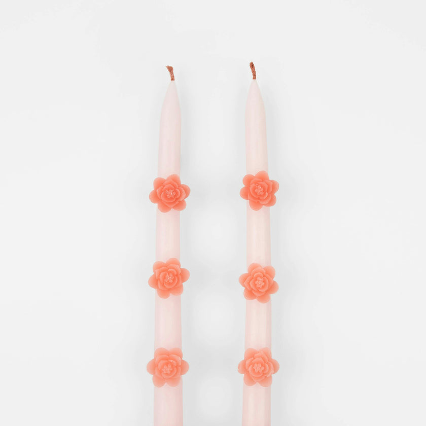 Pink Flower Taper Candles