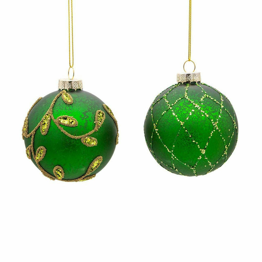Kurt Adler 80MM Gold and Emerald Green Embellish Ball Ornaments, 6 Piece Set