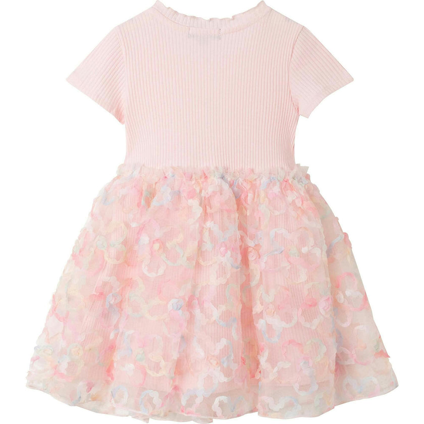 Kids Rib Knit Dress w/ 3D Floral Tulle Skirt
